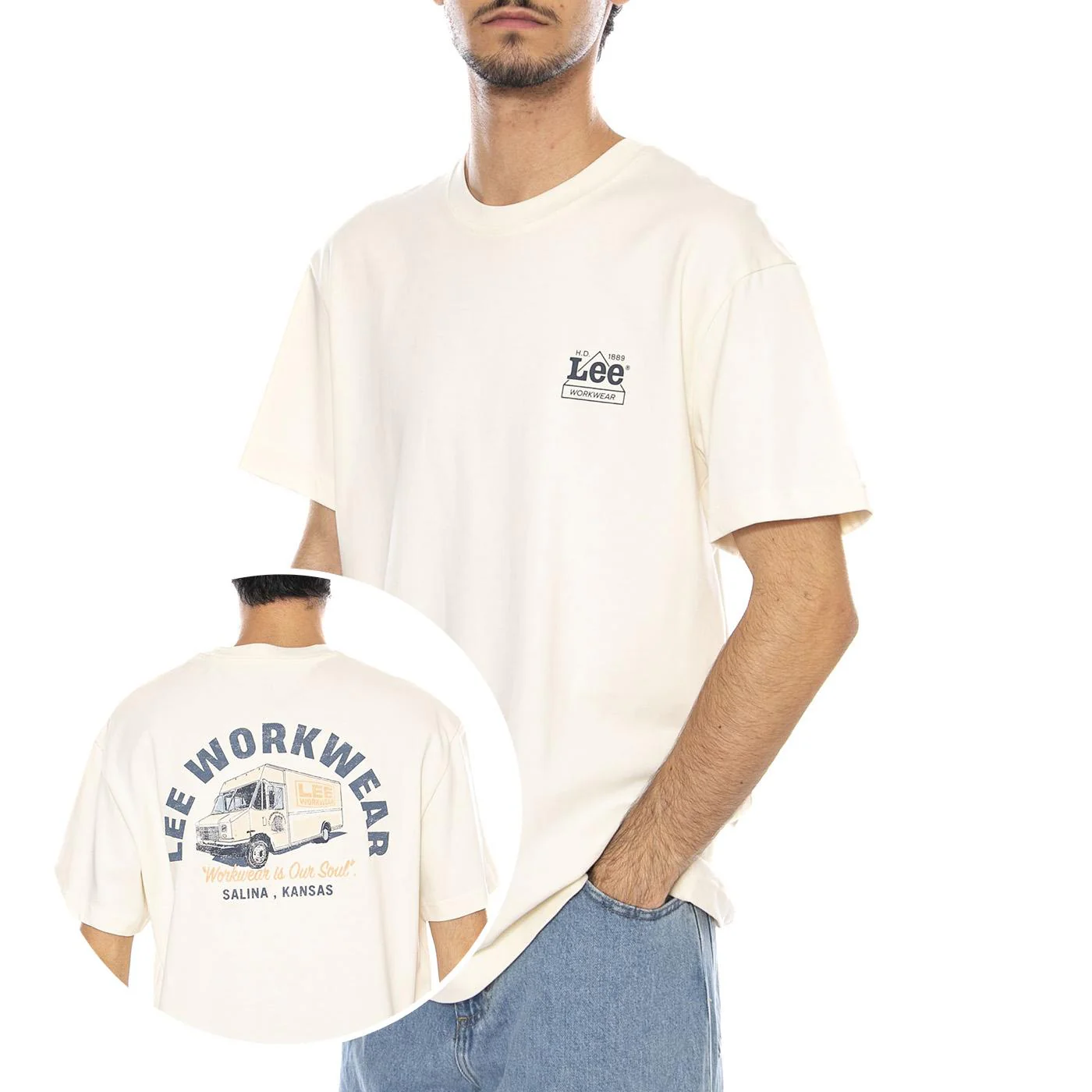 WW Graphic Tee Ecru - Men's Crew Neck T-Shirt Cream Men's LEE