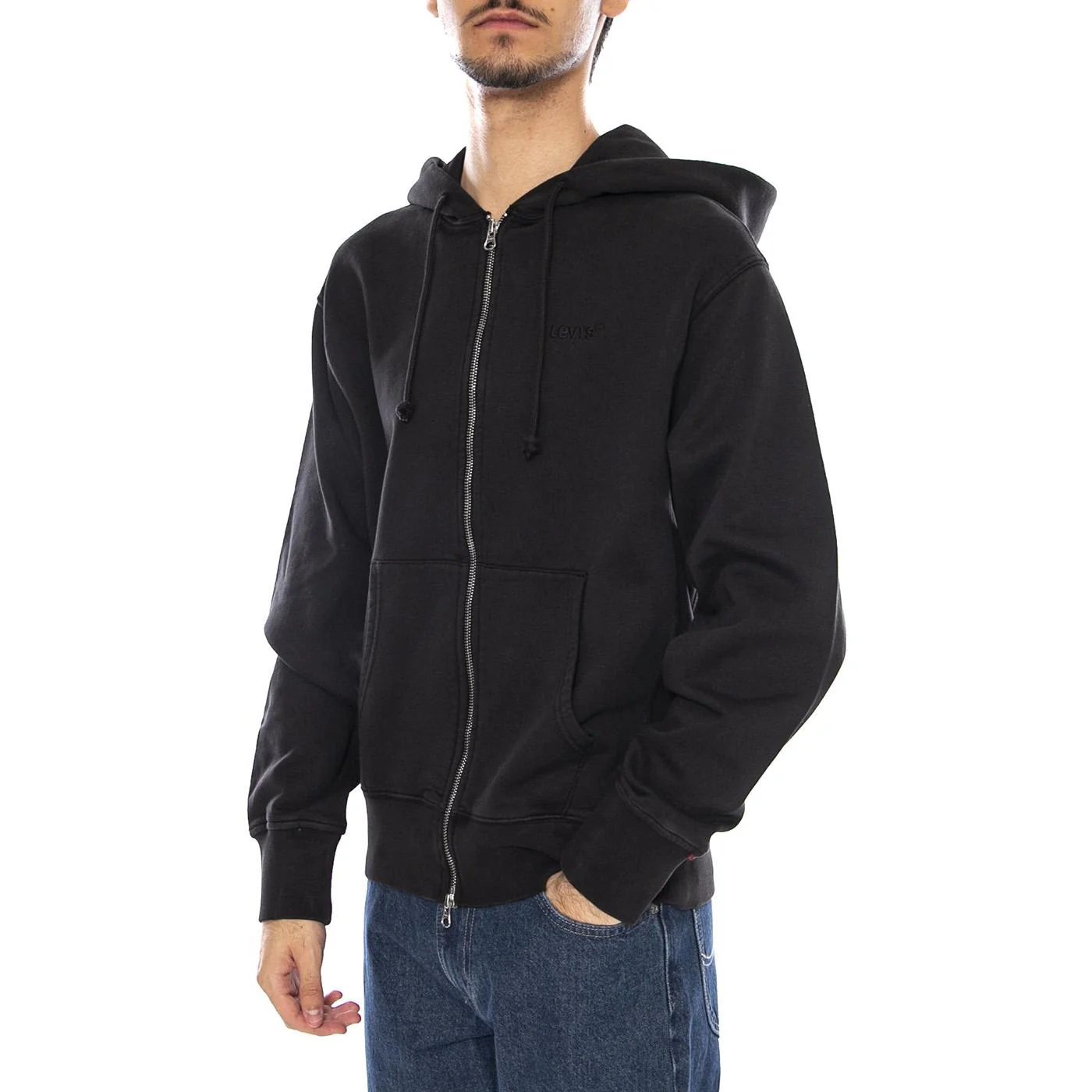Authentic Full Zip Black Agate Garment D Black - Men's Black Zip-Up Hoodie LEVIS
