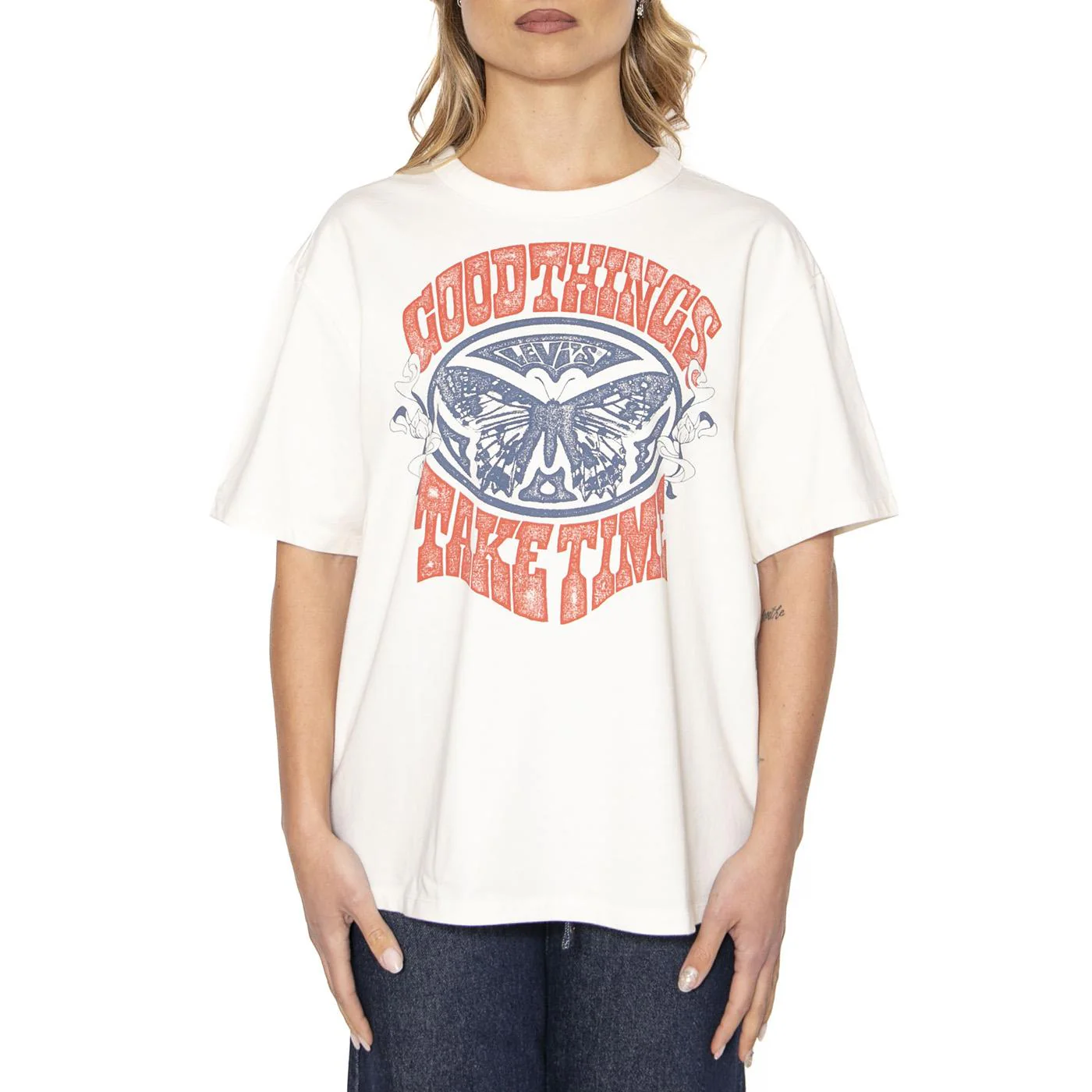 Gr Rabor Tee Good Things Take Time Egret - Maglietta Girocollo Donna Bianca - Image 2