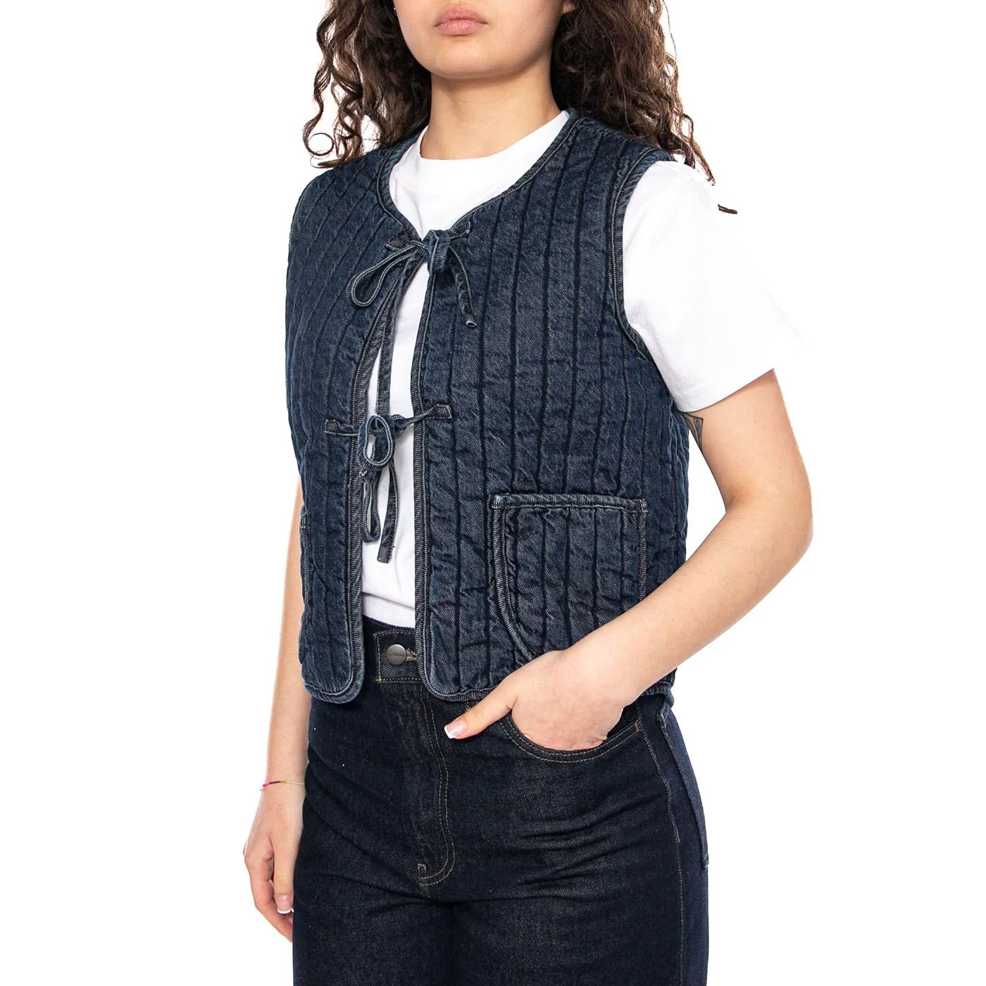 LOTTIE LINER VEST SHADED VIEW WOMEN'S OW Dark Indigo - Women's Blue Sleeveless Jacket Women LEVIS