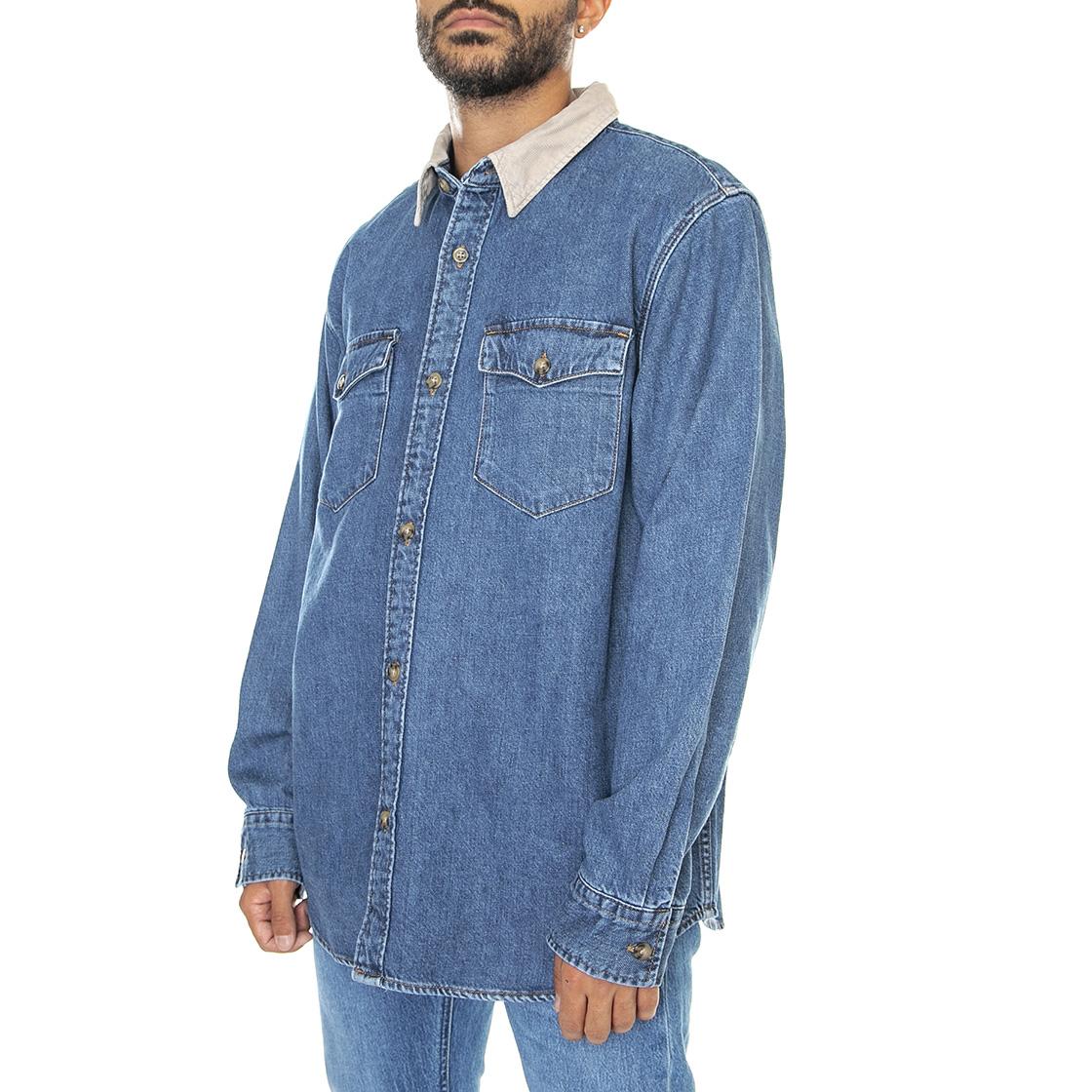 Mens Relaxed Fit Western Z1711 Blue Stone Wash Denim Jeans Shirt