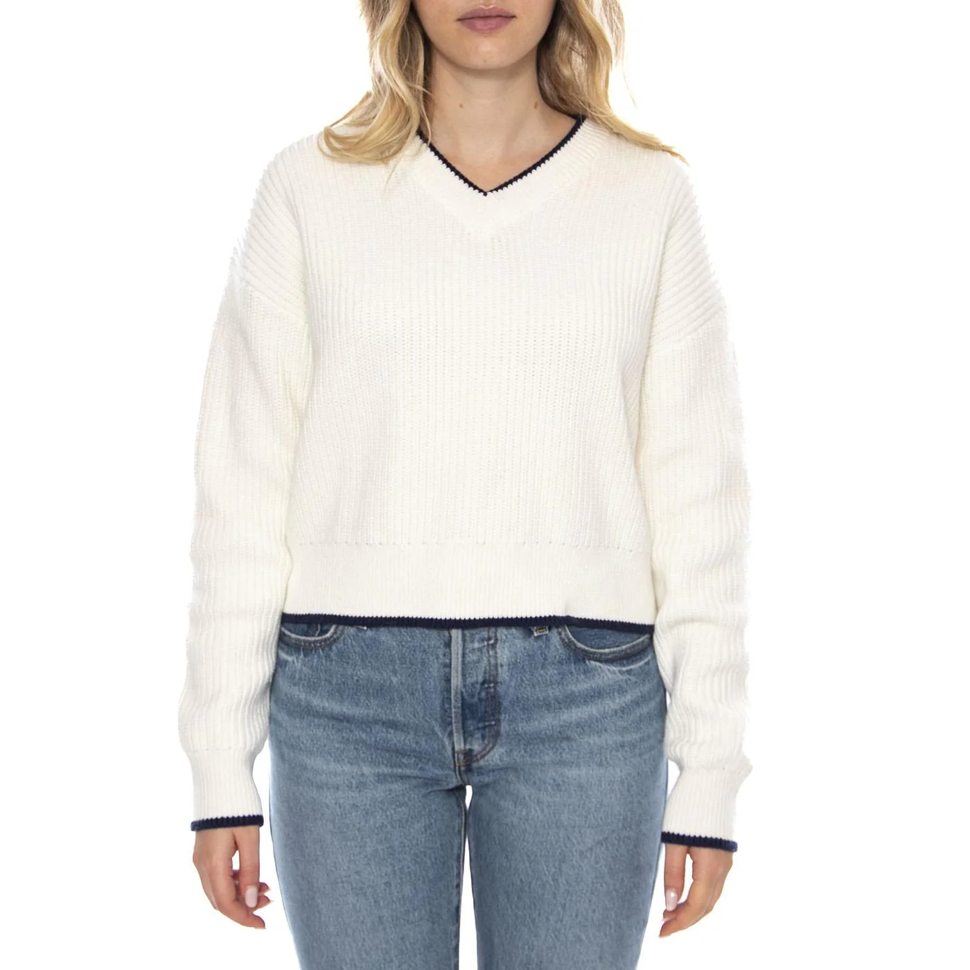 Reese V-Neck Sweater Tofu Cotton Neutral -- Women's Sweater White Women's LEVIS - Image 2