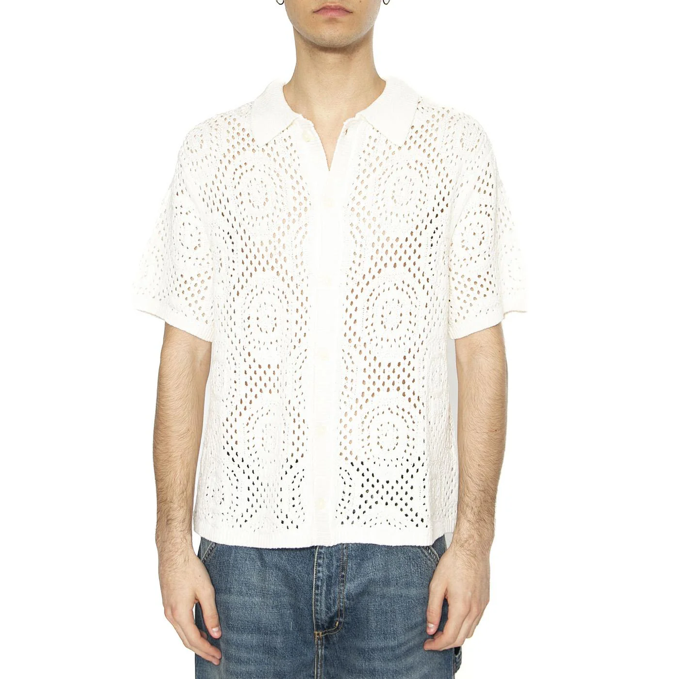 Sweater Camp Shirt Pointelle Crochjet Egret - Image 2