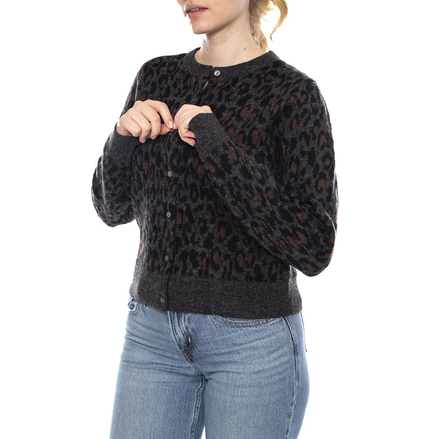 Tara Wooly Cardigan - Dilara Leopard Charc Black - Cardigan Women Black Women LEVIS