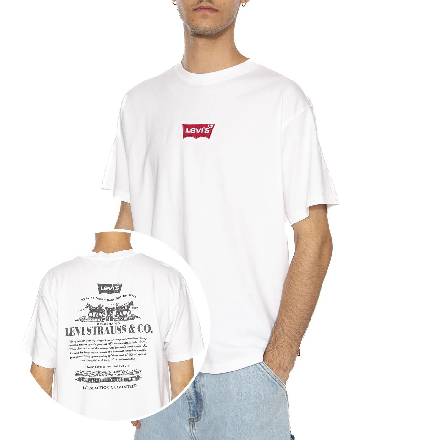 Vintage Fit Graphic Tee Badge BW 2HP White Brown - Image 2