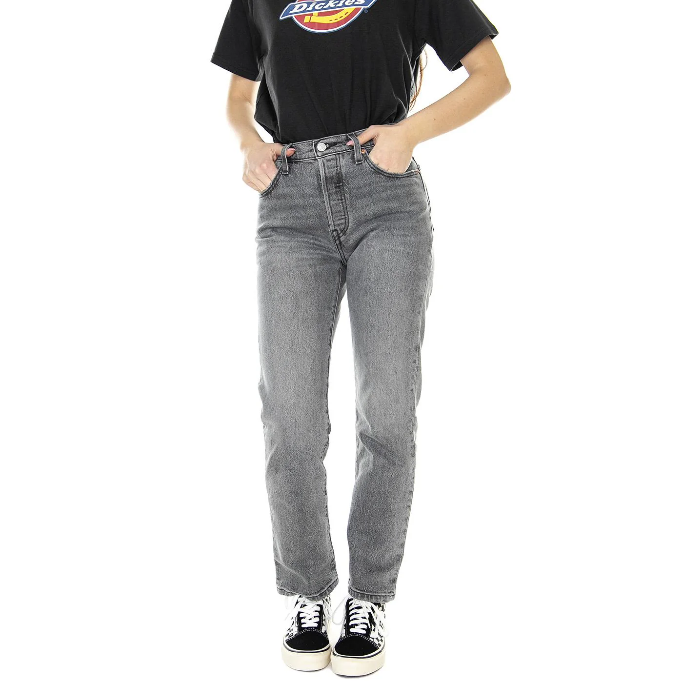 W' 501 Crop Z0623 Gray Worn In Denim Jeans Pants