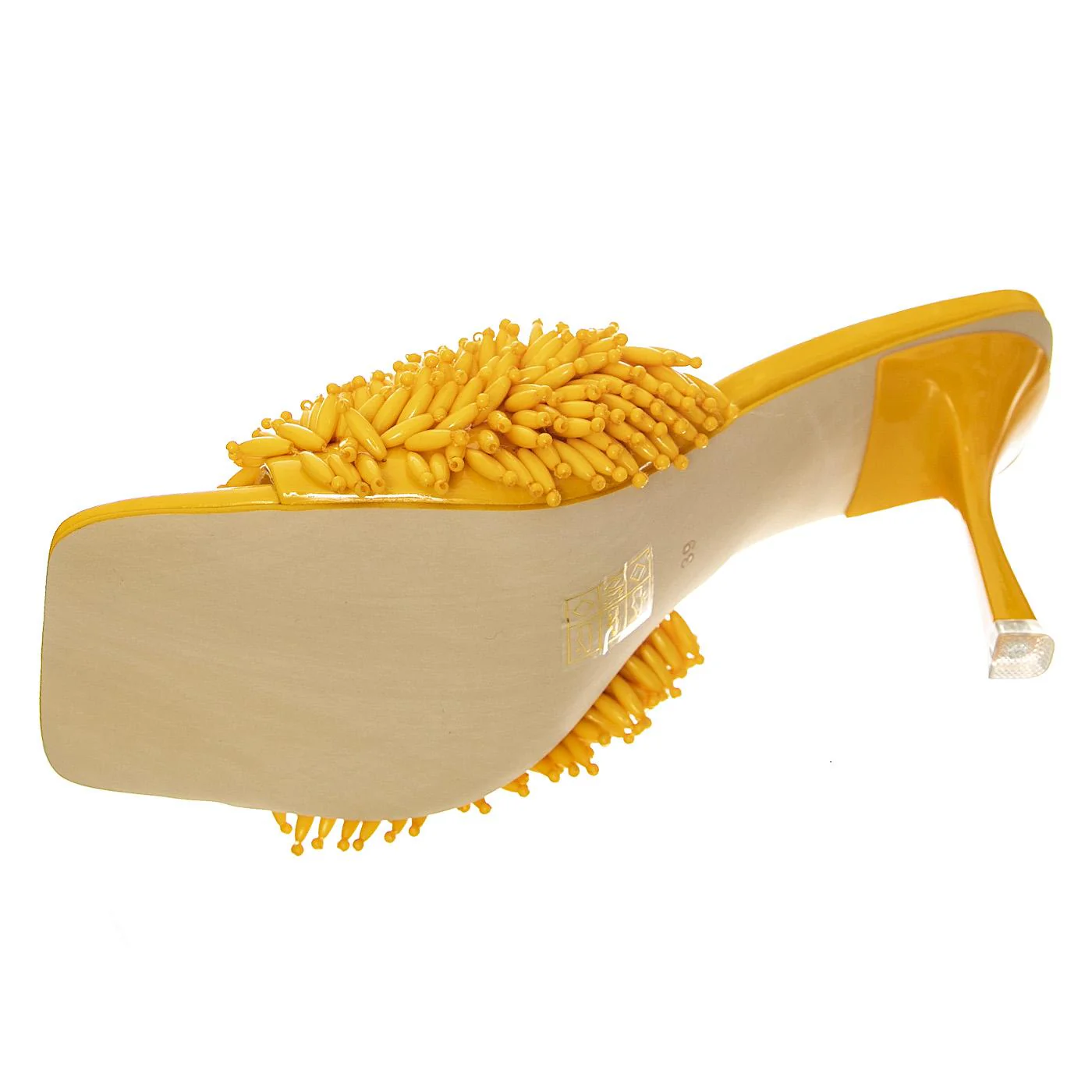 W' Beaded-Me Yellow Patent Pu+Beads Sandals - Image 5
