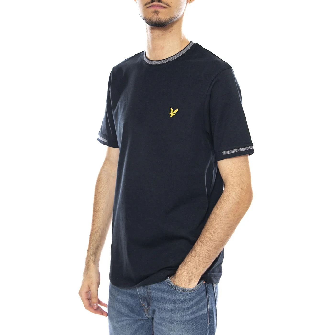 Birdseye Half Tipped T-Shirt Dark Navy/Ash Lilac - Men's Crew Neck T-Shirt Blue Men LYLE & SCOTT