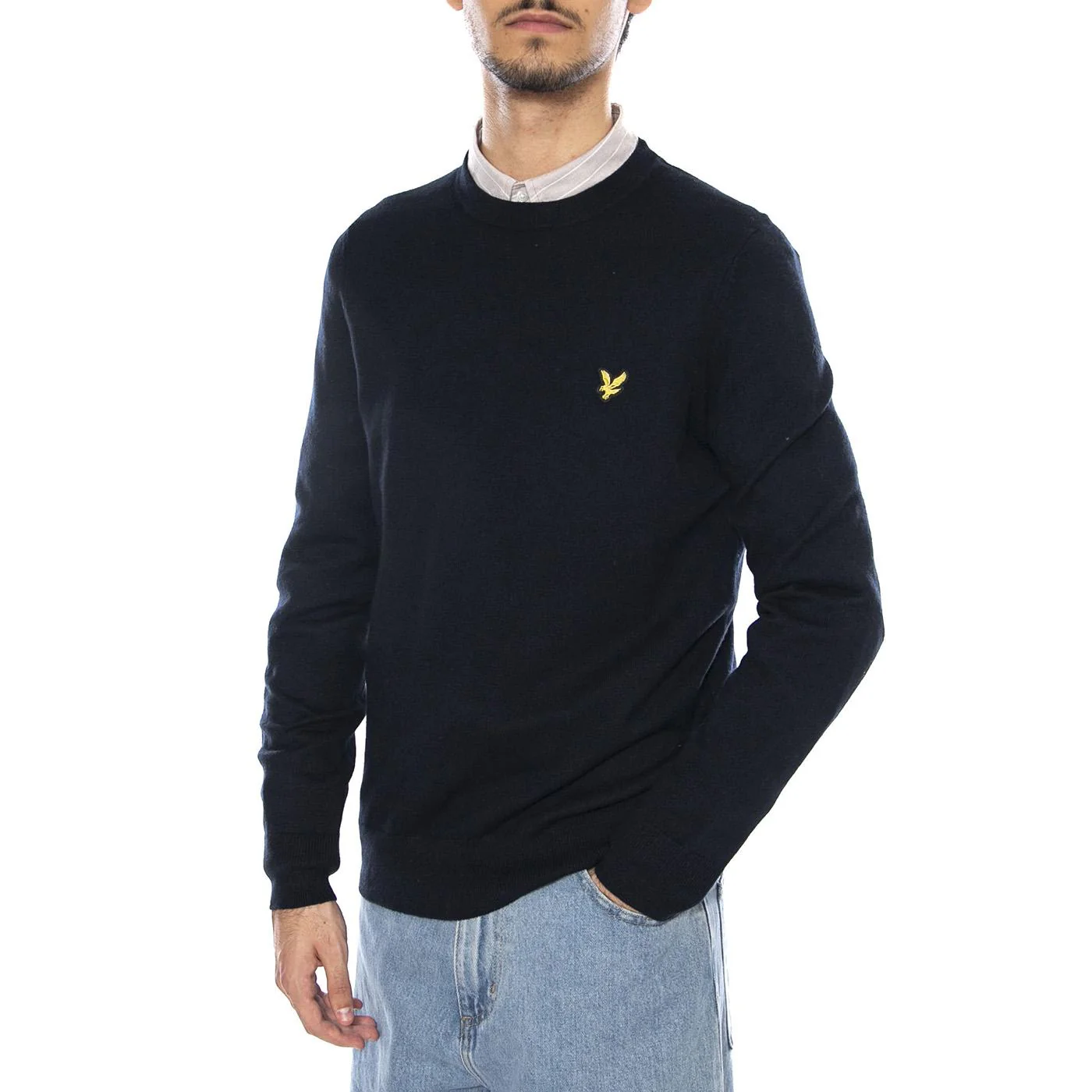 Cotton Merino Crew Neck Jumper Dark Navy - Men's Sweater Blue Men LYLE & SCOTT