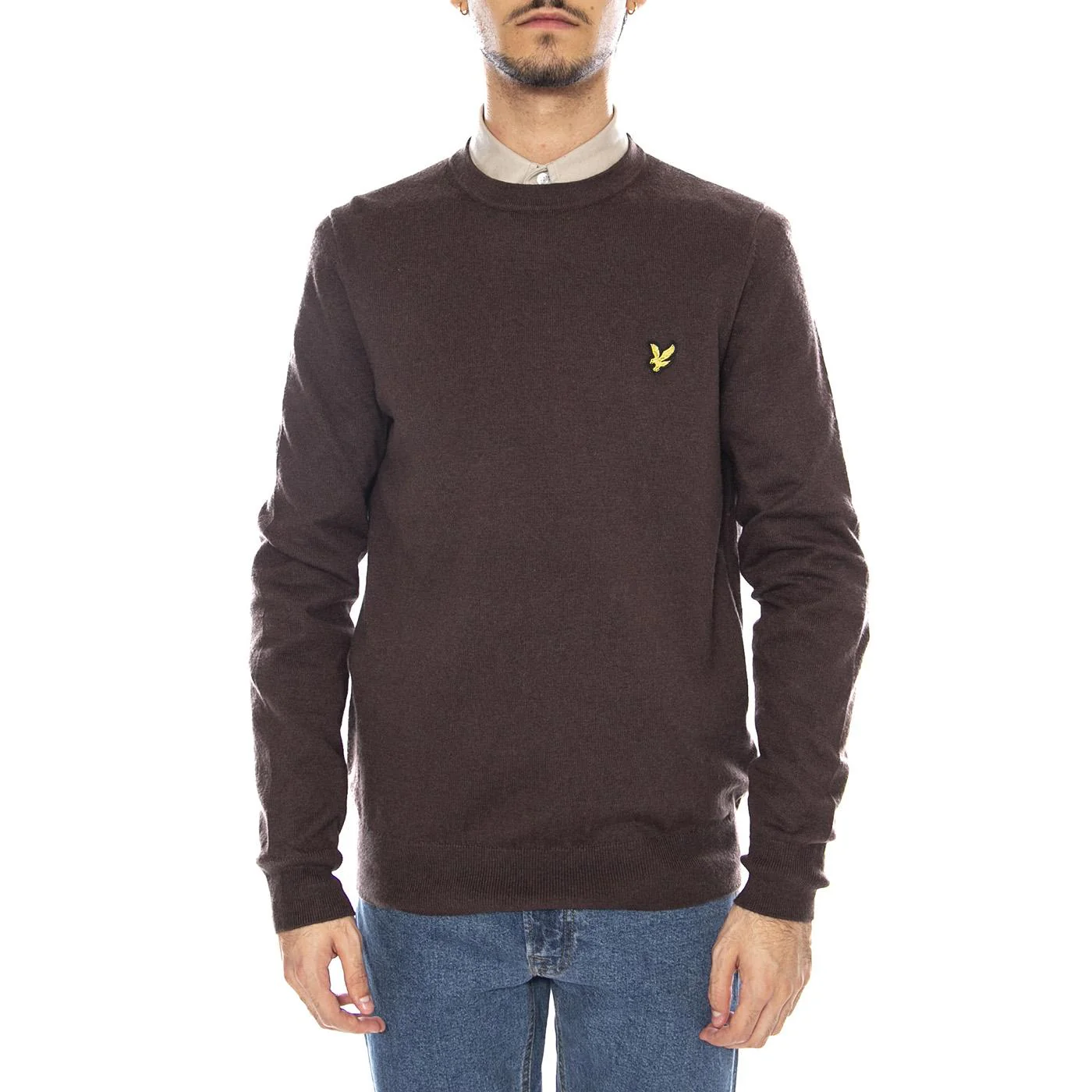 Cotton Merino Crew Neck Jumper Espresso - Men's Sweater Brown Men LYLE & SCOTT - Image 2