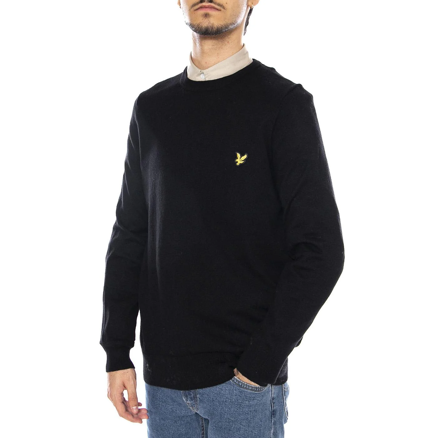 Cotton Merino Crew Neck Jumper Jet Black - Men's Black Sweater LYLE & SCOTT