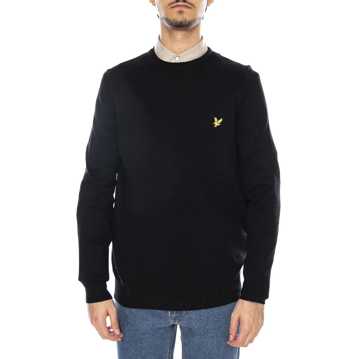 Cotton Merino Crew Neck Jumper Jet Black - Men's Black Sweater LYLE & SCOTT - Image 2