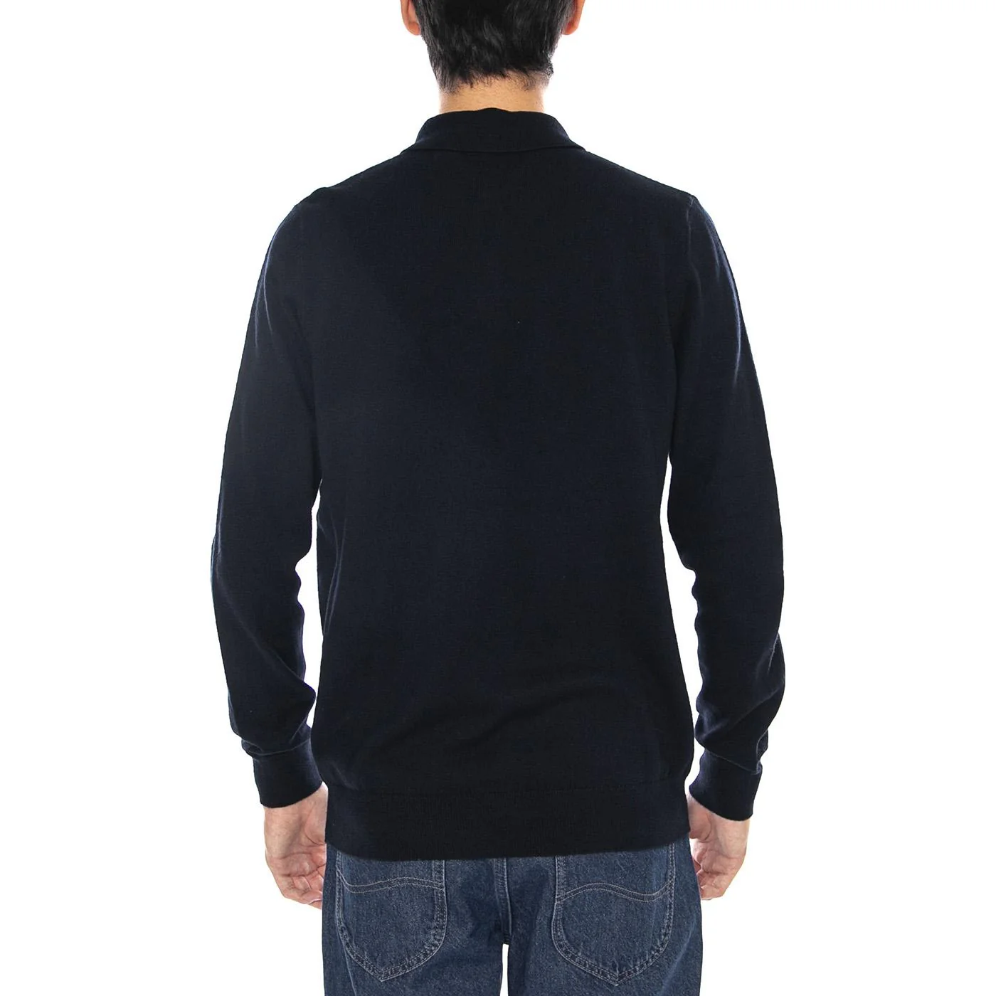 Cotton Merino Long Sleeve Knit Dark Navy - Men's Polo Sweater Blue Men LYLE & SCOTT - Image 3
