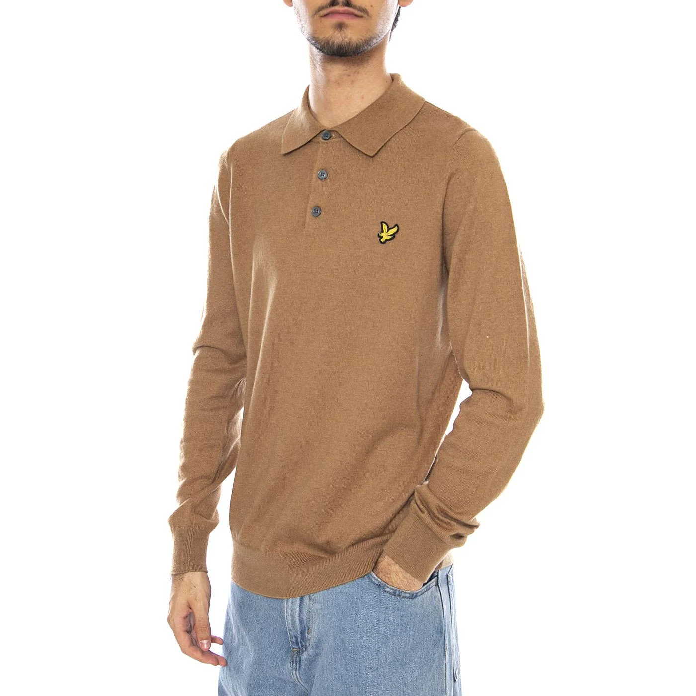 Cotton Merino Long Sleeve Knit Tigers Eye - Men's Polo Sweater Brown Men LYLE & SCOTT