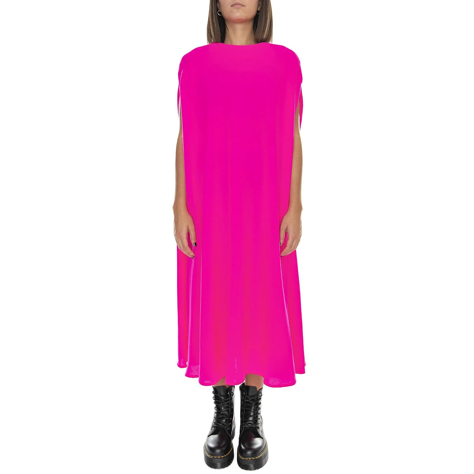 Bell Crepe Dress - Pink Fluo - Women's Pink Dress MARIOS - Image 2