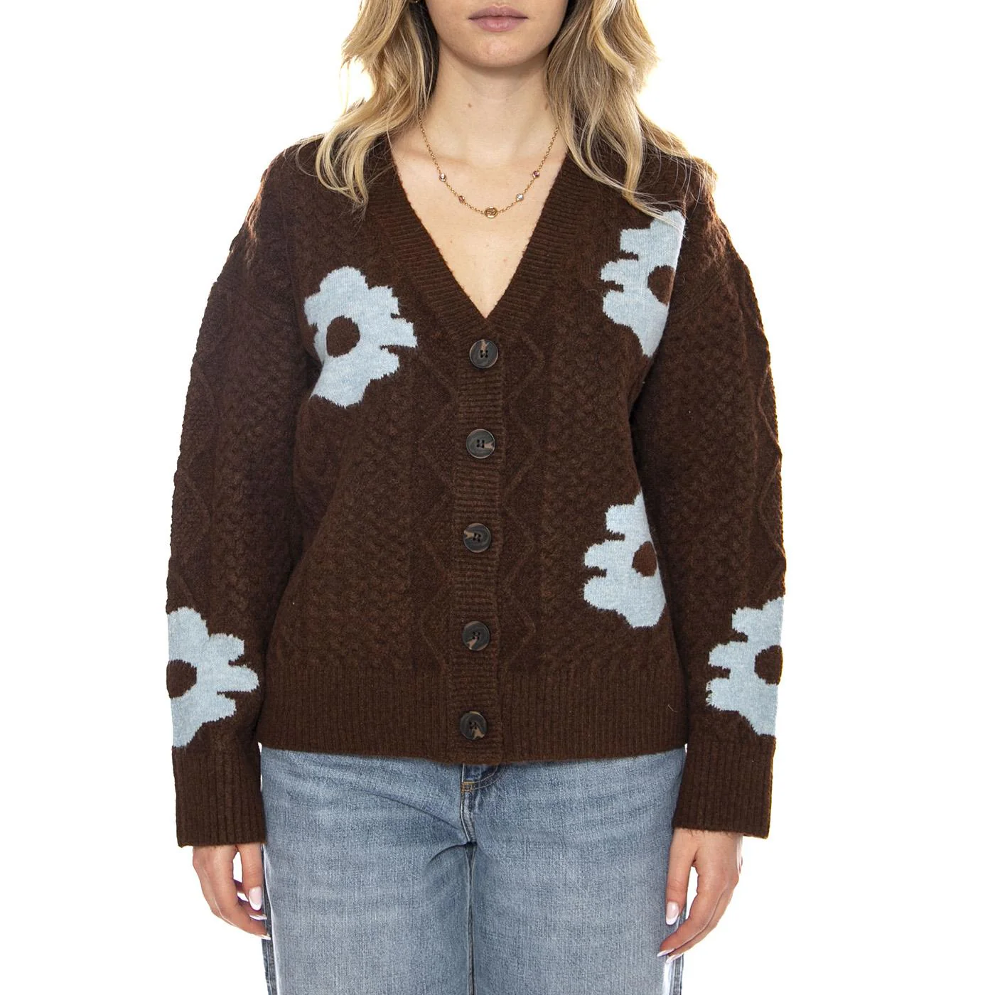 MD M Knitted Cardigans 158 Capuccin - Women's V-Neck Sweater Brown Women MD'M - Image 2