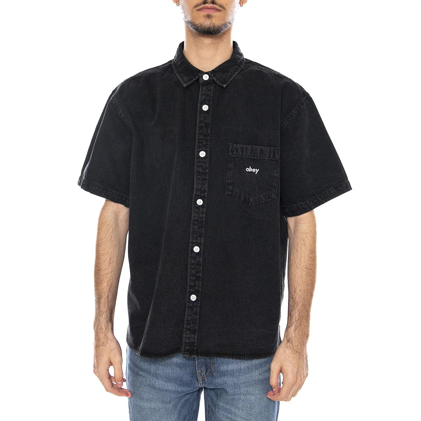 Bigwig Denim Shirt SS -- Men's Short Sleeve Shirt Black Men OBEY - Image 2