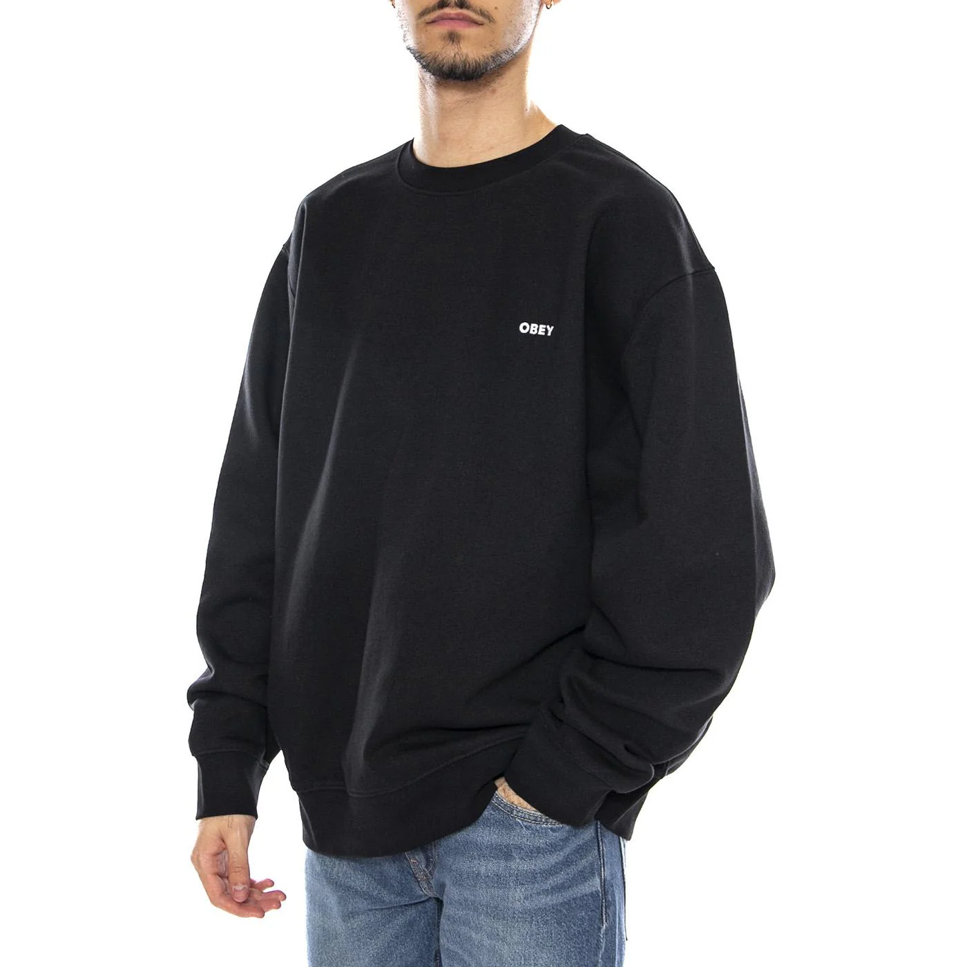 Established Works Bold Crew Black -- Black Men's Crewneck Sweatshirt OBEY