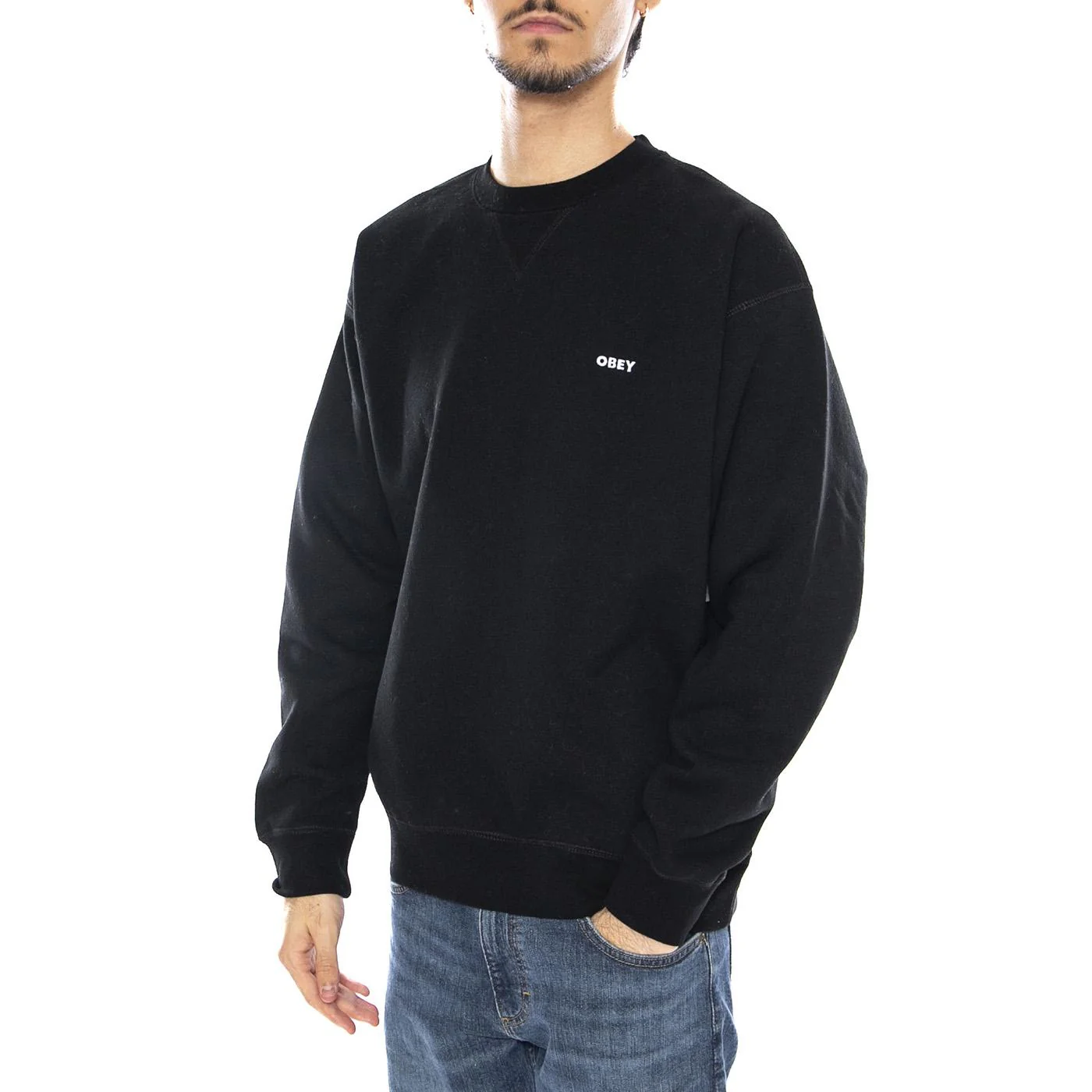 Established Works Bold Crew II Fleece Black - Men's Black Crewneck Sweatshirt OBEY