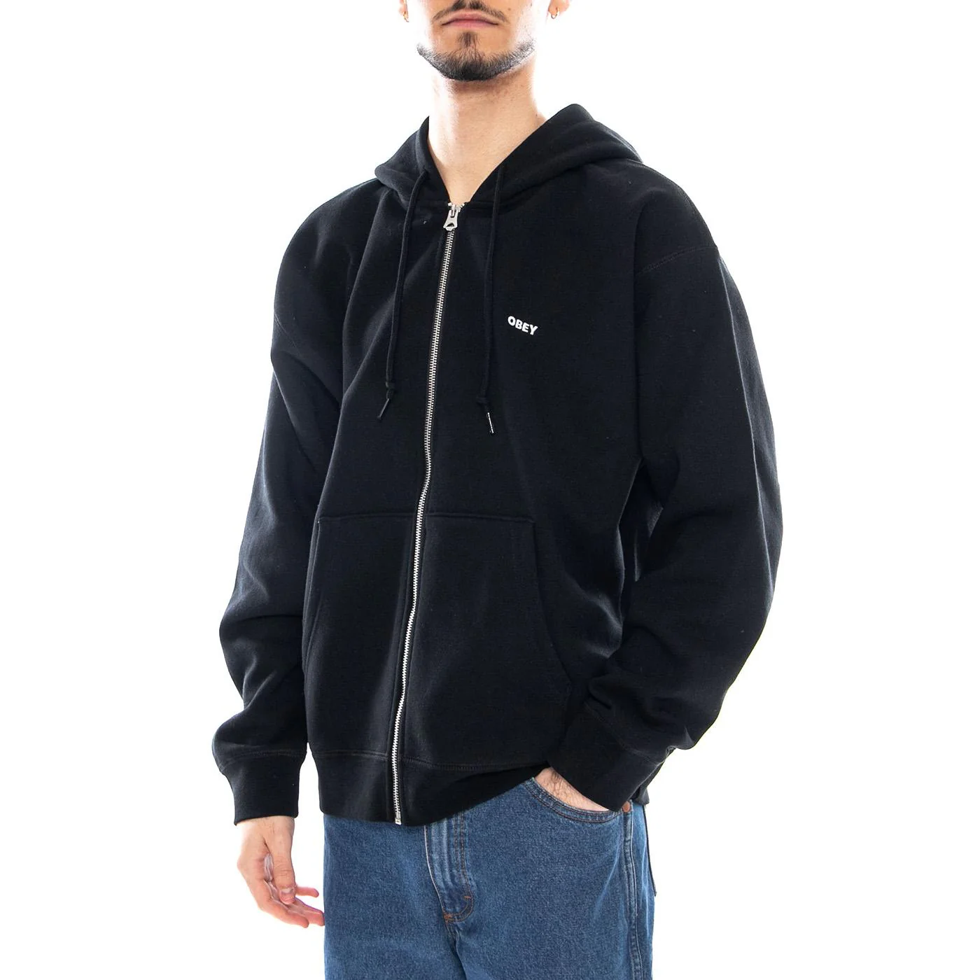 ESTABLISHED WORKS BOLD ZIP HOOD II FLEECE - Men's Black Hoodie OBEY