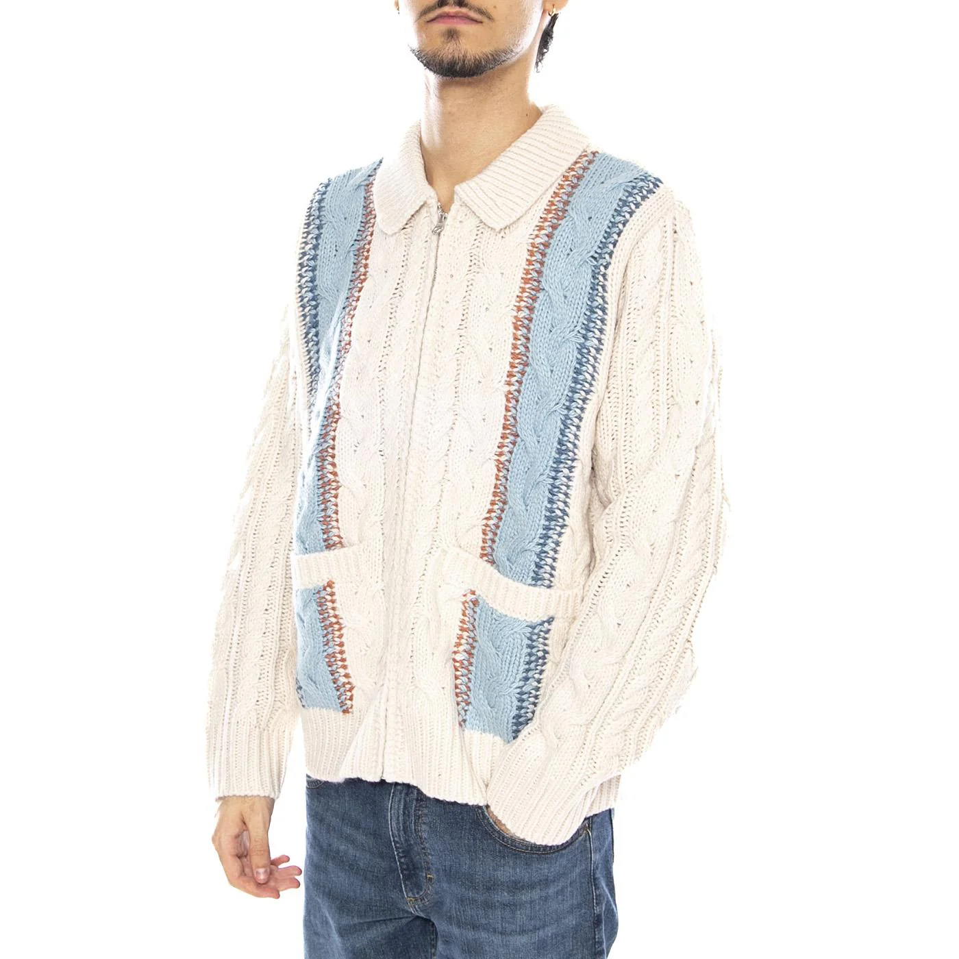 Ezra Zip Up Cardigan White - Men's White Cardigan OBEY