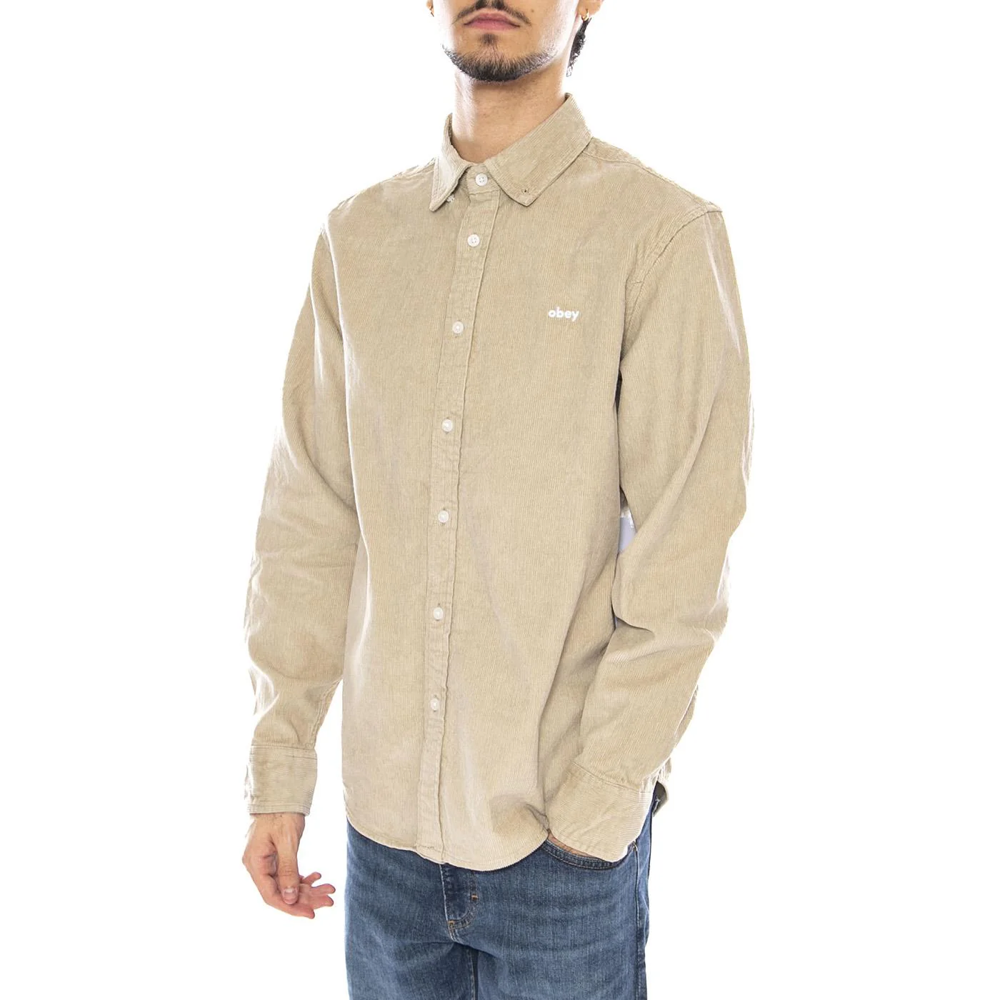 Grafton Cord Woven Abbey Stone Shirt - Men's Beige Shirt OBEY