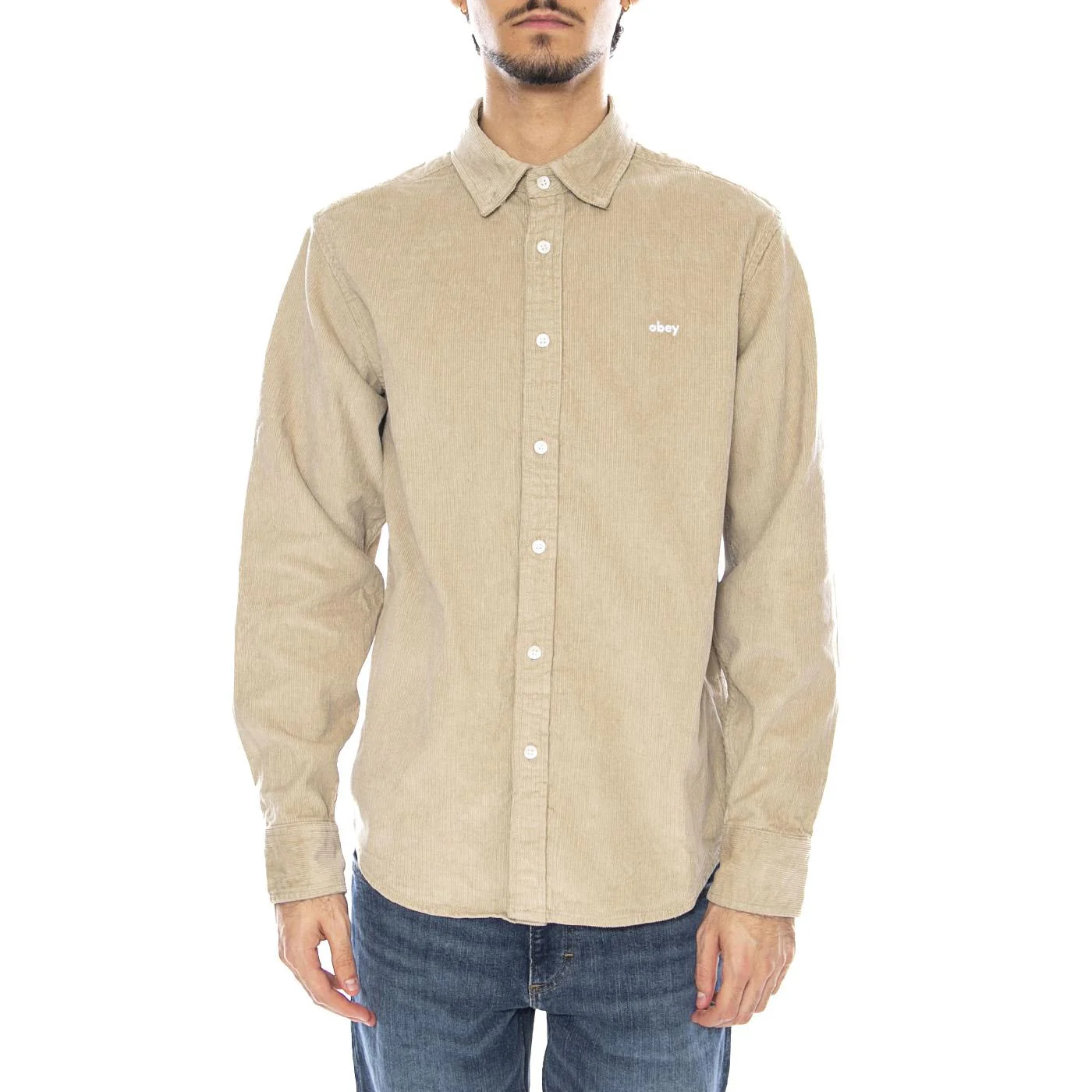 Grafton Cord Woven Abbey Stone Shirt - Men's Beige Shirt OBEY - Image 2