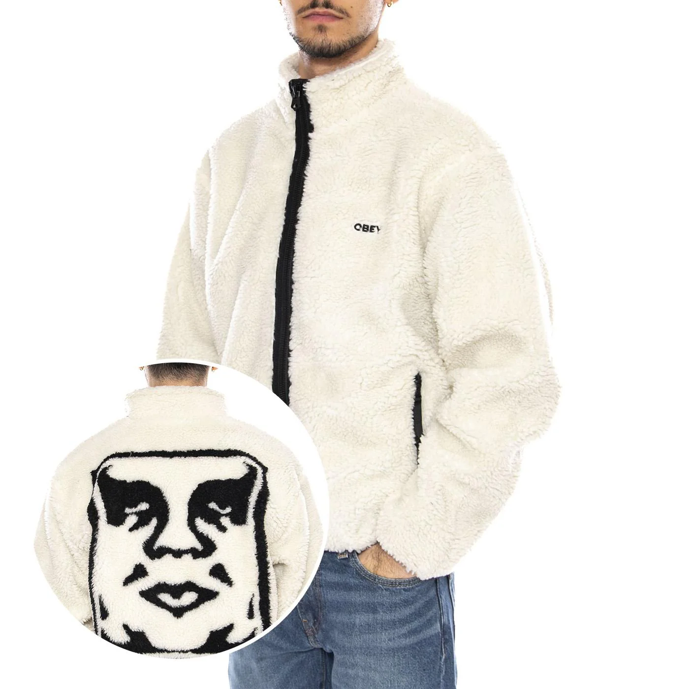Icon Face Sherpa Jacket Unbleached -- Men's Jacket Natural Beige Men OBEY