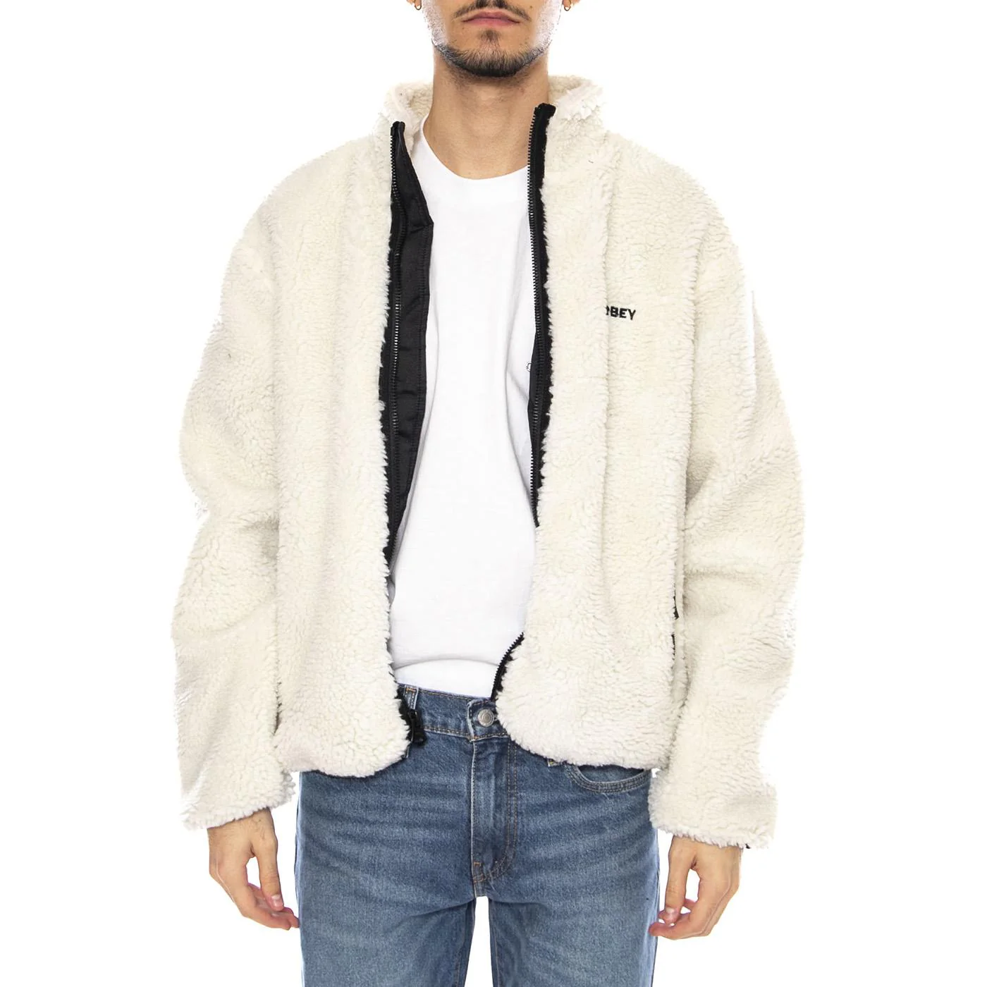 Icon Face Sherpa Jacket Unbleached -- Men's Jacket Natural Beige Men OBEY - Image 2