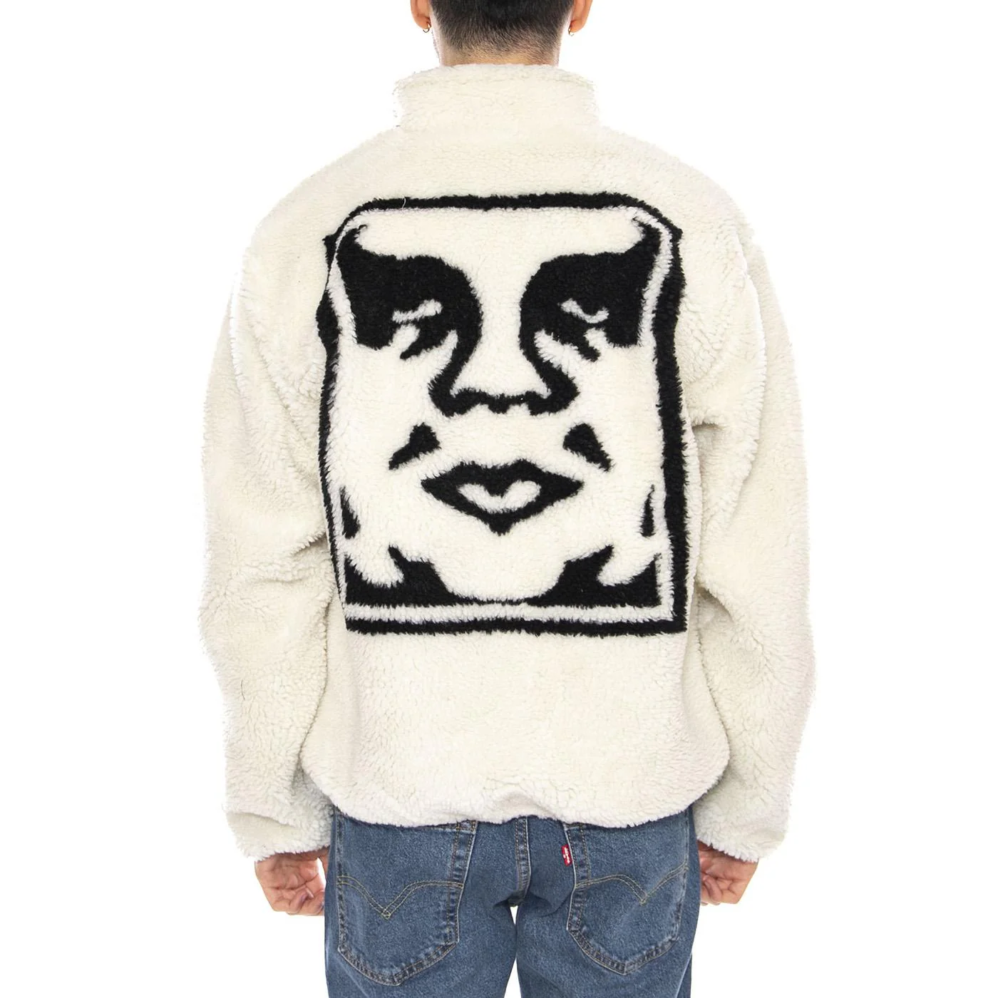 Icon Face Sherpa Jacket Unbleached -- Men's Jacket Natural Beige Men OBEY - Image 3