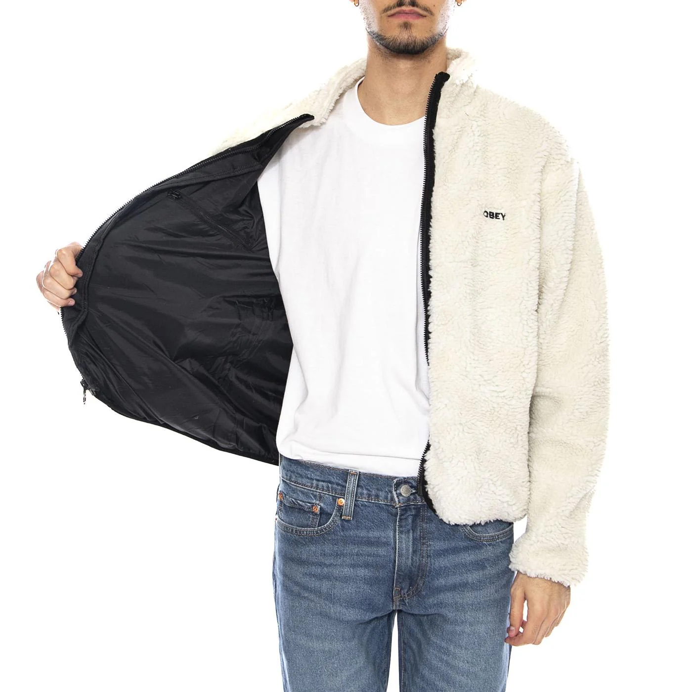 Icon Face Sherpa Jacket Unbleached -- Men's Jacket Natural Beige Men OBEY - Image 4