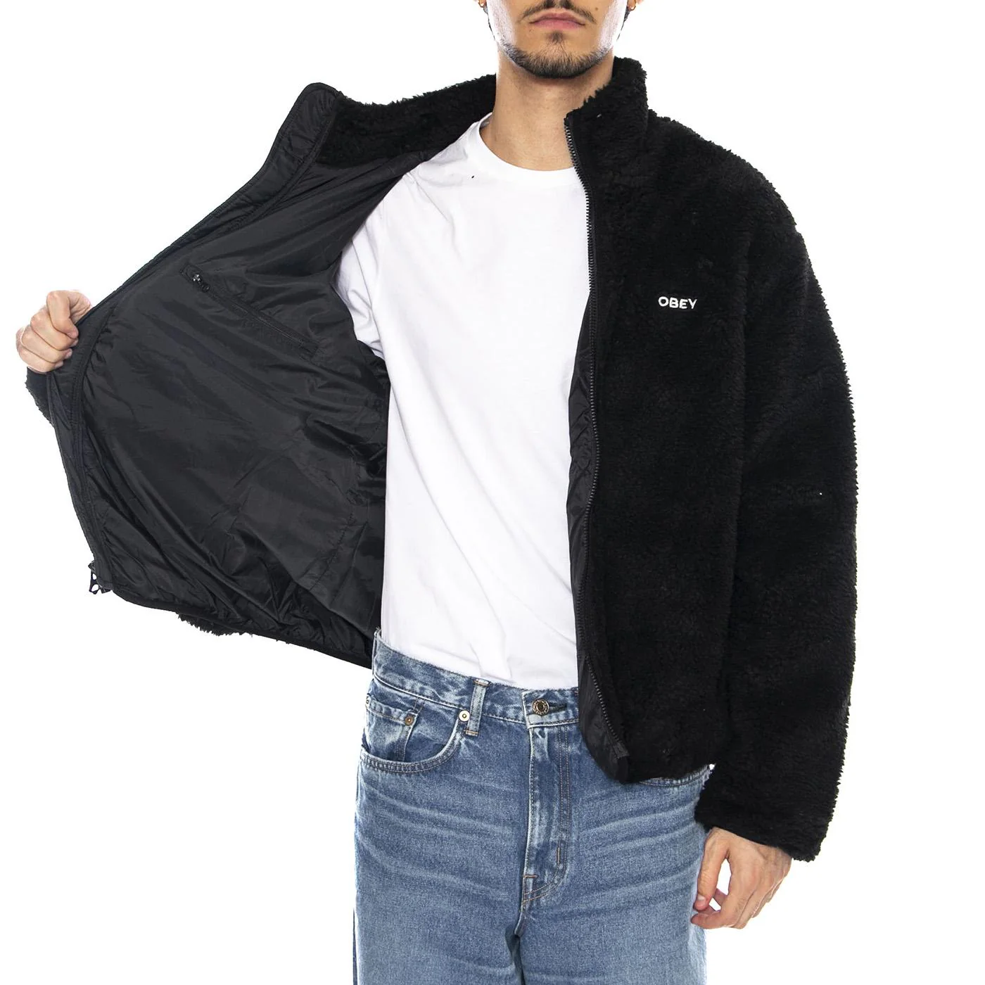 Icon Face Sherpa Jacket Black - Men's Black Jacket OBEY - Image 4