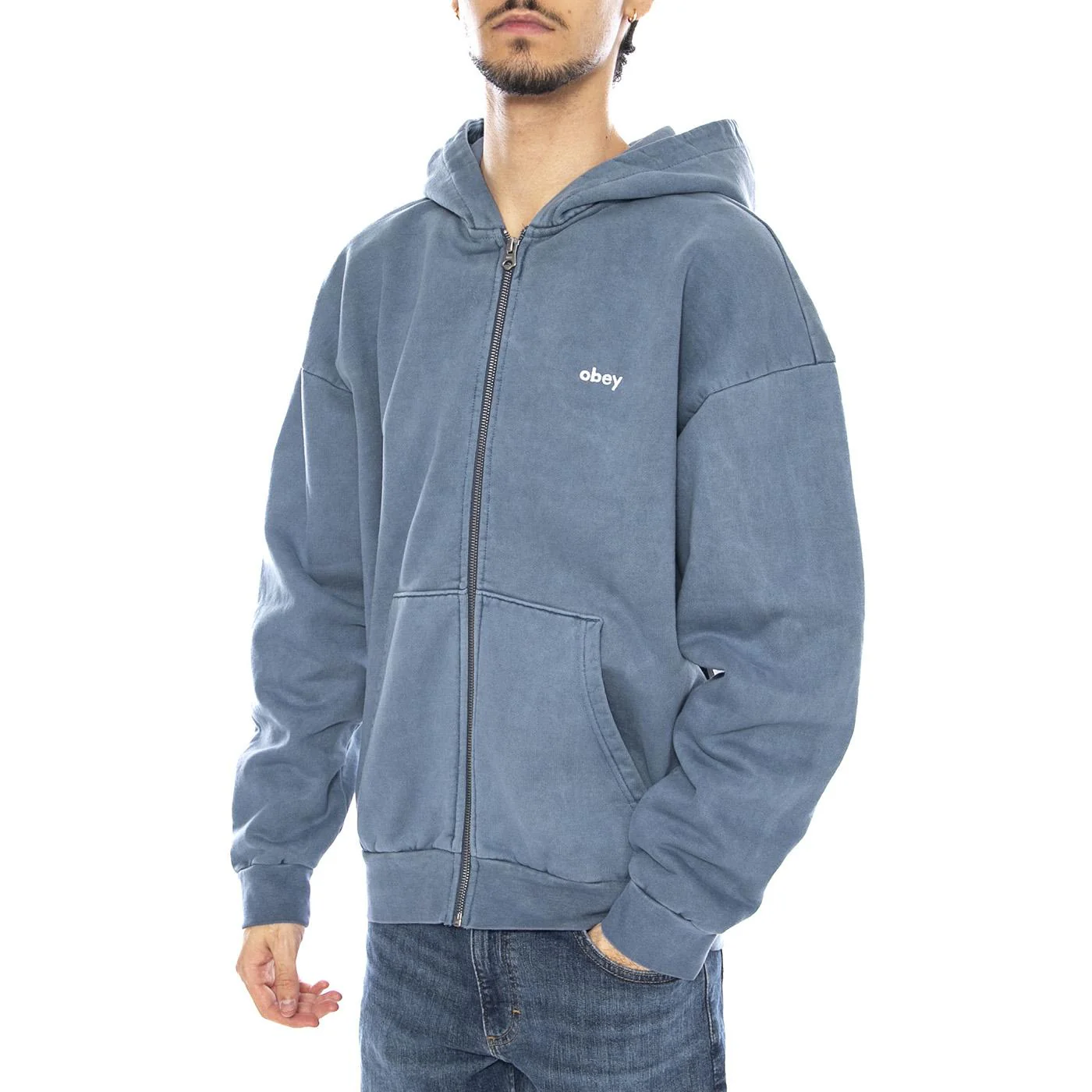Lowercase Pigment Zip Hood Fleece Turquoise - Men's Hoodie Green Men OBEY