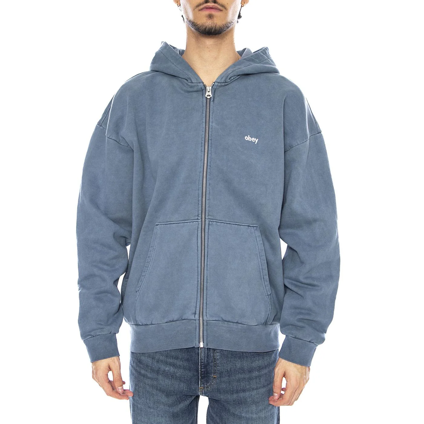 Lowercase Pigment Zip Hood Fleece Turquoise - Men's Hoodie Green Men OBEY - Image 2
