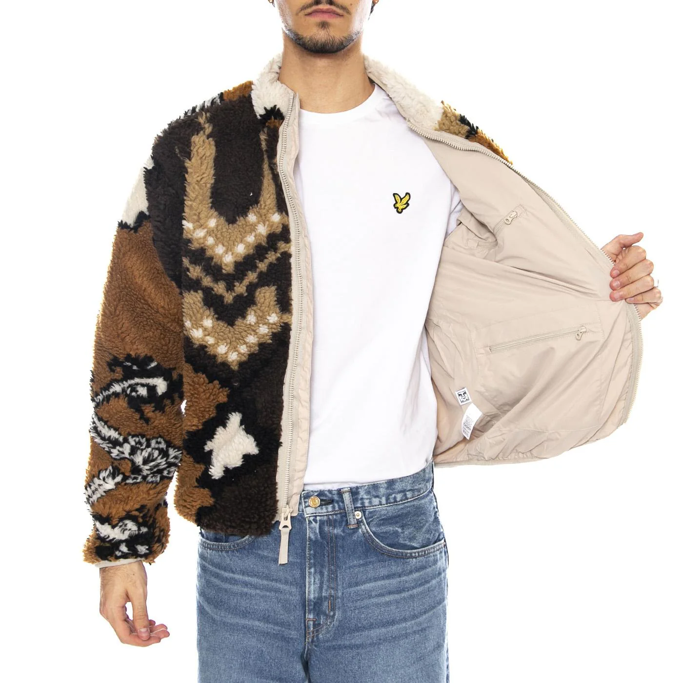 Moroccan Rug Sherpa Jacket Brown Multi - Men's Multicolor Jacket OBEY - Image 4