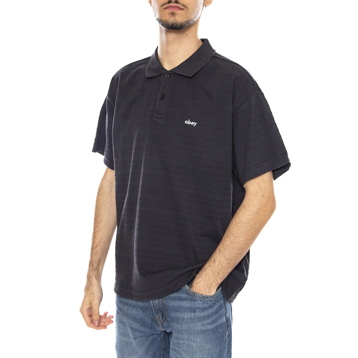 Nash Bigwig Polo SS Digital Black -- Men's Black Short Sleeve Polo OBEY