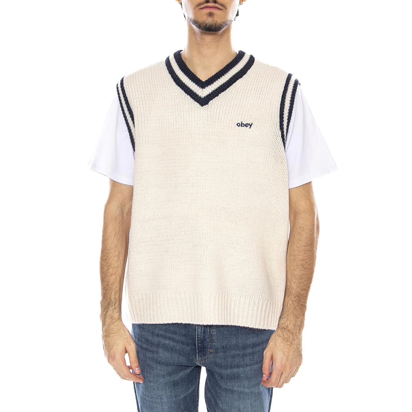 Obey Alden Sweater Vest White - Men's White Vest OBEY - Image 2