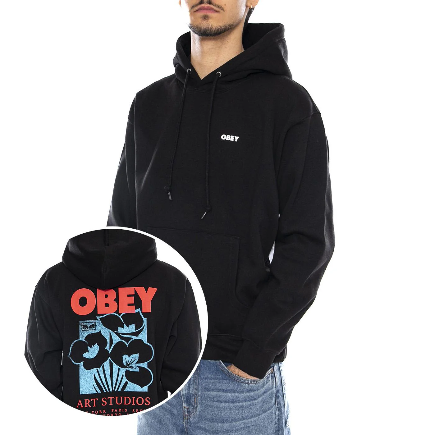 OBEY Art Studio Flowers Fleece - Men's Black Hoodie OBEY
