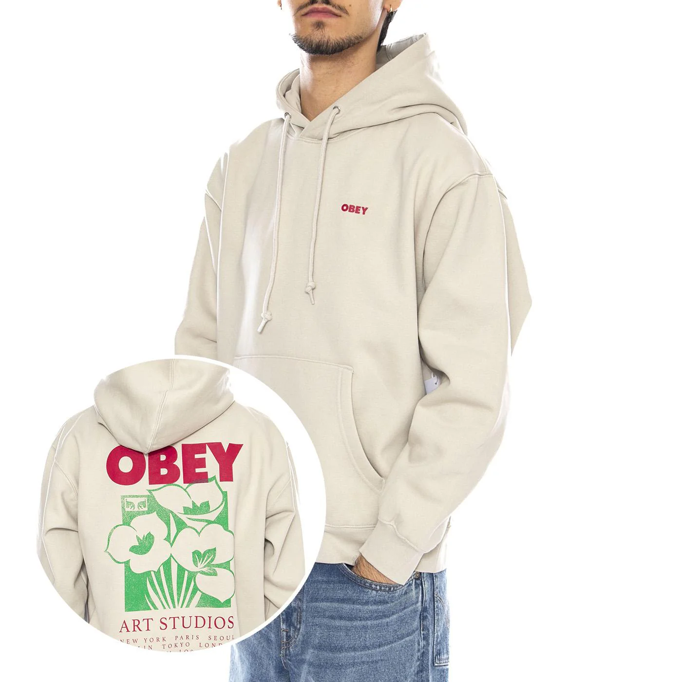 OBEY Art Studio Flowers Fleece Moonstruck - Men's Hoodie Beige Men OBEY