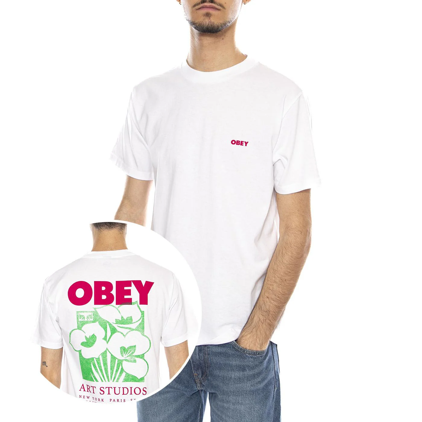 OBEY Art Studio Flowers Tee -- Men's Crew Neck T-Shirt White Men OBEY