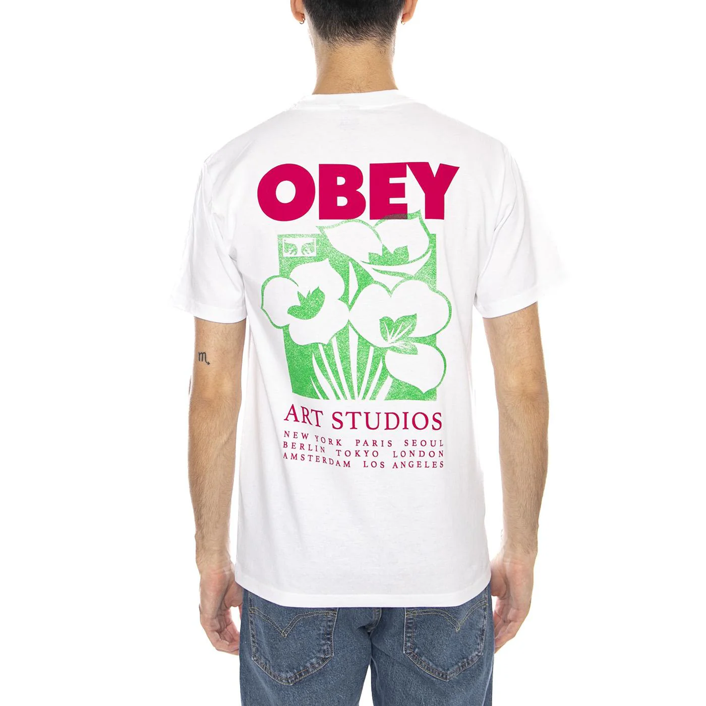 OBEY Art Studio Flowers Tee -- Men's Crew Neck T-Shirt White Men OBEY - Image 3