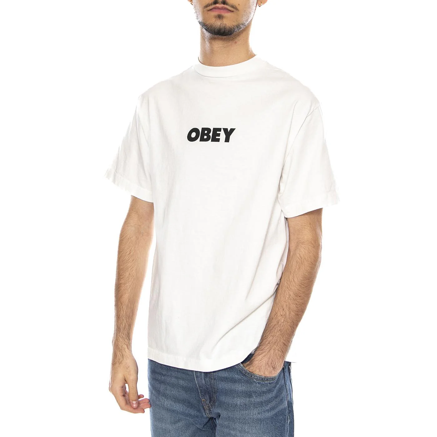 Obey Bold Tee -- Men's Crew Neck T-Shirt White Vintage Men OBEY