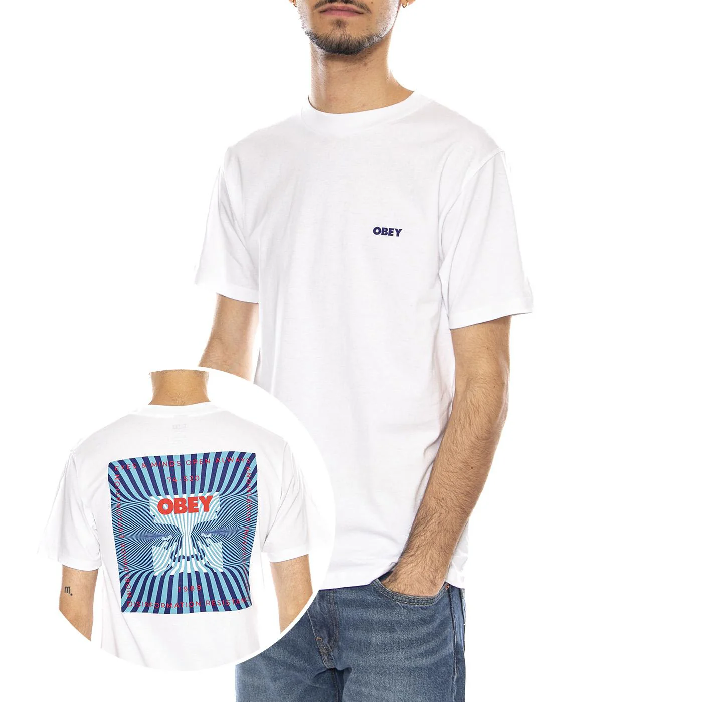 Obey Disinformation Resistance Tee -- White Men's Crew Neck T-Shirt OBEY