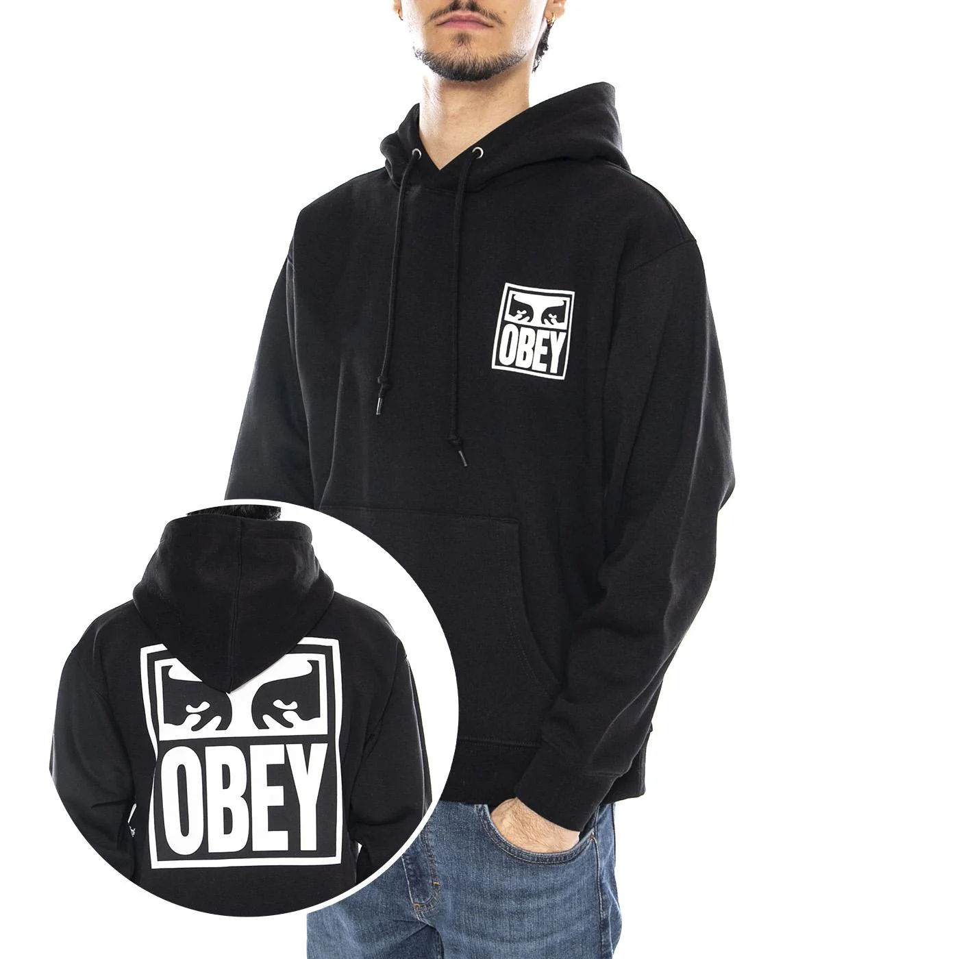 Obey Eyes Icon Hood Fleece Black - Men's Black Hoodie OBEY