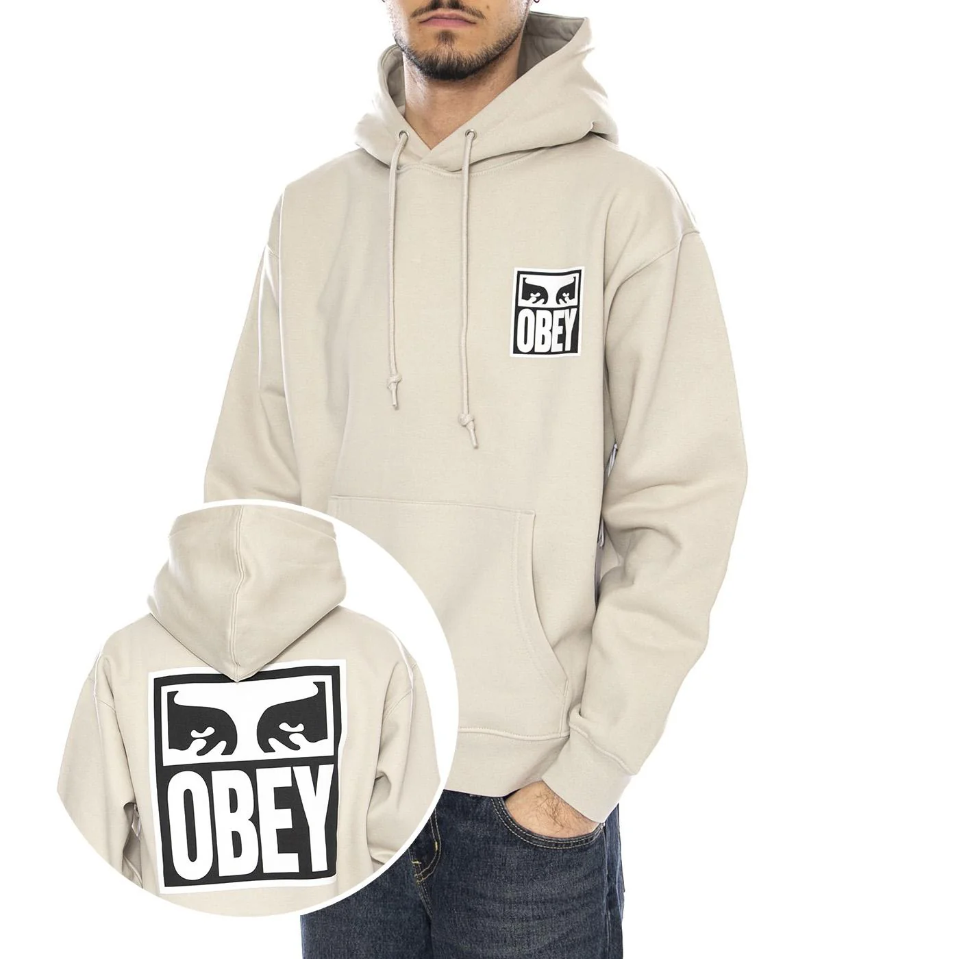 Obey Eyes Icon Hood Fleece -- Moonstruck Beige Men's Sweatshirt OBEY