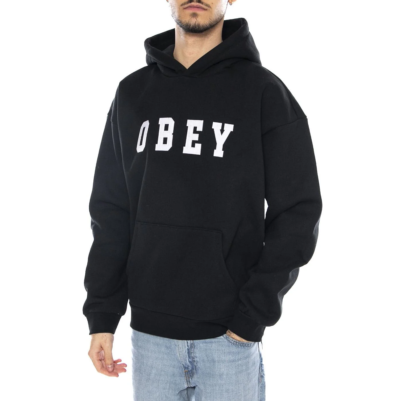Obey Felt Extra Heavy Hood Fleece -- Black Men's Sweatshirt OBEY