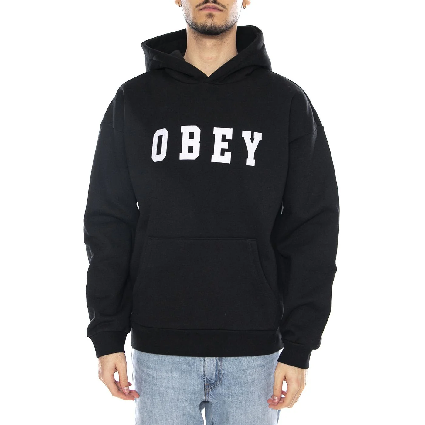 Obey Felt Extra Heavy Hood Fleece -- Black Men's Sweatshirt OBEY - Image 2