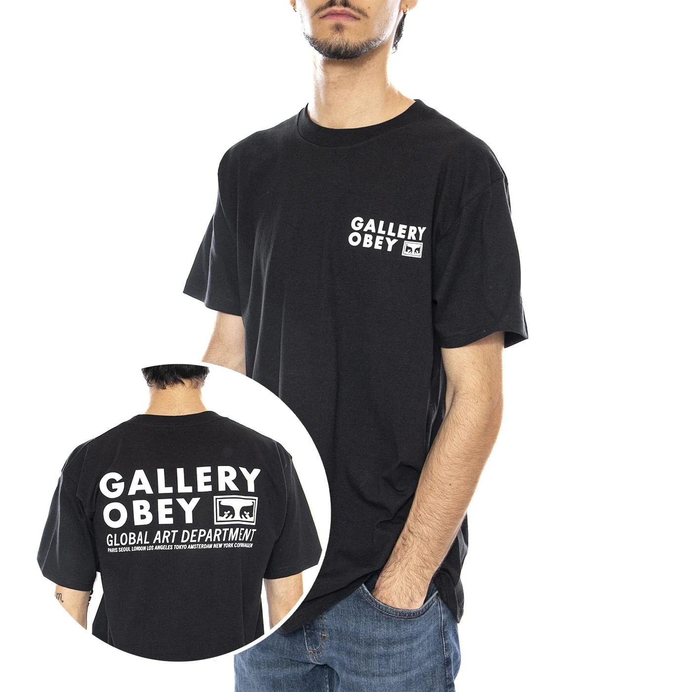 Obey Global Art Department Tee Black - Men's Black Crewneck T-shirt  Men OBEY