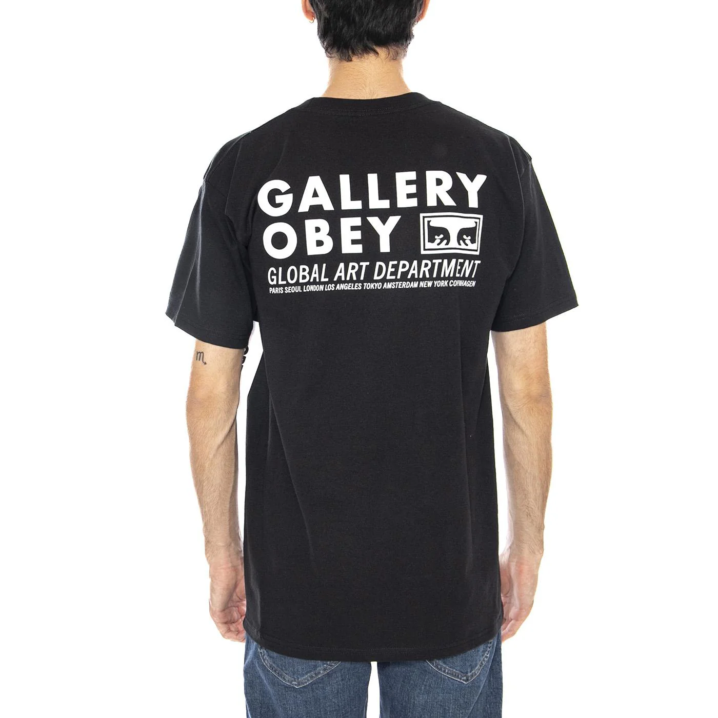 Obey Global Art Department Tee Black - Men's Black Crewneck T-shirt  Men OBEY - Image 3