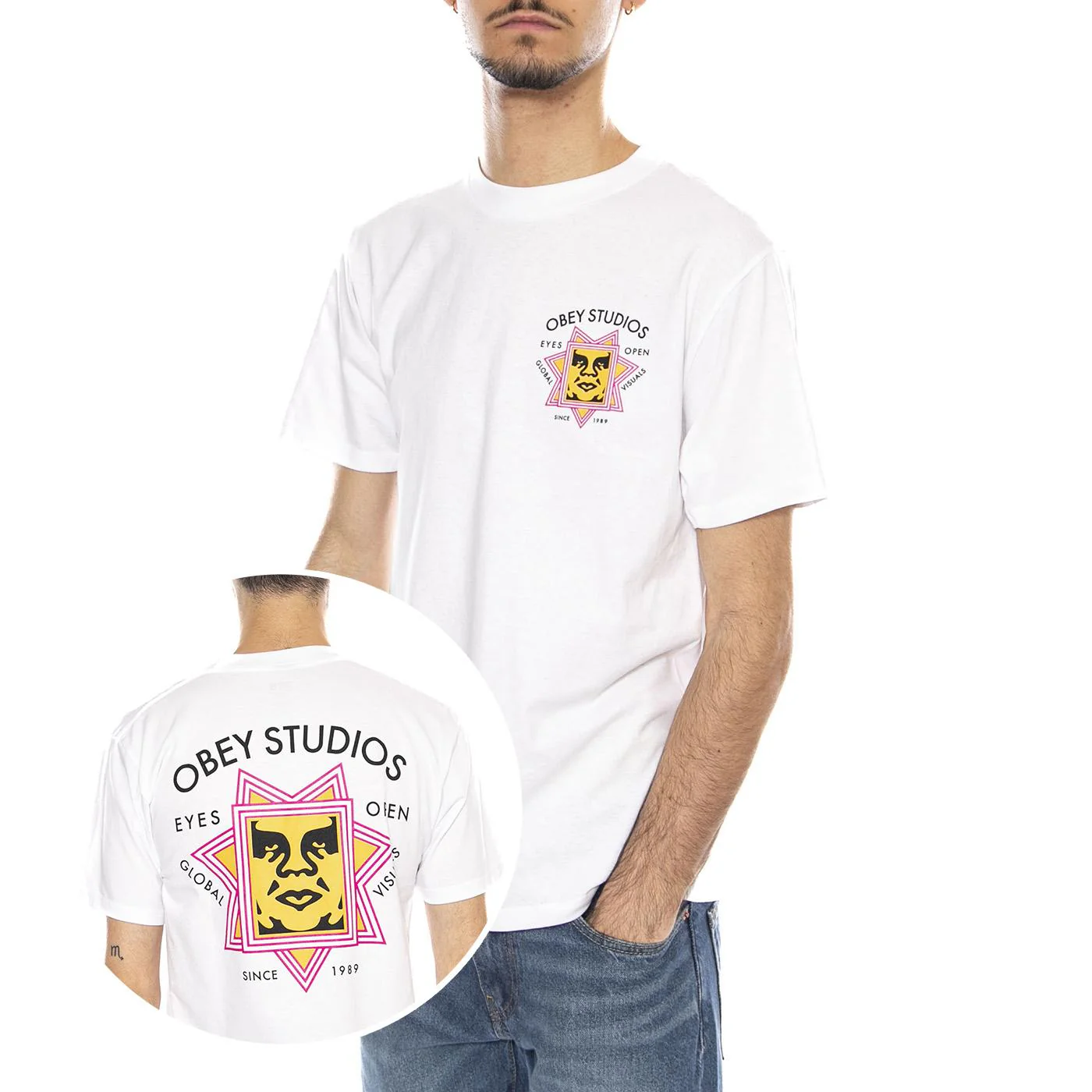 OBEY Global Visuals Tee -- Men's Crew Neck T-Shirt White Men OBEY